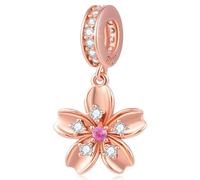 Rose Gold Cherry Blossom Charms Pendant fit Pandora Moments Bracelet, 925 Sterling Silver Japanese Sakura Flower Charm CZ Beads, Gifts for Birthday/Anniversary/Mothers Day