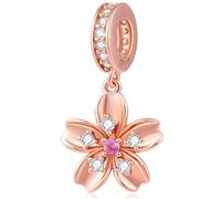 Rose Gold Cherry Blossom Dangle Charm fits Pandora Valentines Bracelet, 925 Sterling Silver Flower Pendant Beads Gifts for Women/Mothers Day/Wife/Girlfriend