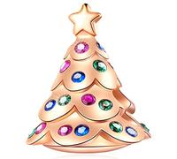 Rose Gold Christmas Tree Charms fit Pandora Xmas Bracelet, 925 Sterling Silver Festival Decoration Beads with Colourful CZ, Family Tree Charm Gifts for Sister/Mothers Day