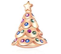 Rose Gold Christmas Tree Charms with Colorful CZ, fits Pandora 2025 Xmas Bracelet, 925 Sterling Silver Festive Xmas Decoration Beads, Gifts for Friends/Mum/Daughter/New Year