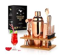 Rose Gold Cocktail Shaker Set Bartender Kit, 16-Piece Stainless Steel | 24oz, with Bamboo Stand. Includes All Essential Bar Tools for Mixing Drinks, Perfect for Home, Lounge, Party. Great Gift.