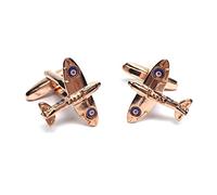 Rose Gold Coloured Spitfire Aeroplane Cufflinks in a Black Letherette Box X2RG001