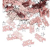 Rose Gold Confetti Birthday Decorations,Metallic Paper Scraps for Party Table Decoration,Rose Gold Confetti with Silver Stars for Girls Boys Women Men Birthday Party Supplies