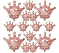 Rose Gold Crown Balloon,14Pcs Rose Gold Foil Crown Balloons,27Inch and 12Inch Rose Gold Foil Balloons for Princess Prince Birthday Wedding Party Decorations