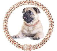 Rose Gold Crystal Cuban Link Dog Collar with Design Secure Buckle Metal Chain Pet Necklace for Small Medium Large Dogs Cats(Rose Glod 22inch)