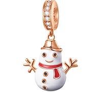 Rose Gold Dangle Happy Snowman Charms, fit Pandora Christmas Bracelet Necklace, 925 Sterling Silver Gingerbread CZ Pendant Snow Man Beads, Gift for Child/Mum/Daughter/Son