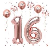 Rose Gold Digital Balloon 16, XXL Giant Birthday Balloon 16, 40 inch Number Balloon Foil Balloon Numbers 1 & 6, Birthday Decoration Anniversary Party Decoration, Fly with Helium(Number 16/61)