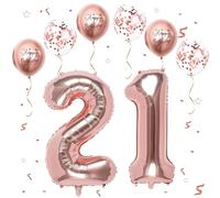Rose Gold Digital Balloon 21, XXL Giant Birthday Balloon 21, 40 inch Number Balloon Foil Balloon Numbers 2 & 1, Birthday Decoration Anniversary Party Decoration, Fly with Helium(Number 21/12)