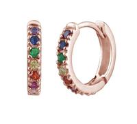 Rose Gold Dipped Sterling Silver & Rainbow Crystal Huggie Hoop Earrings