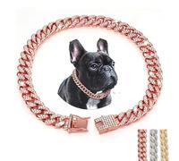 Rose Gold Dog Chain Collars For Large Dogs, Glitter Sparkly Diamond Dog Metal Cuban Link Bling Dog Necklace For Small Medium Large Pet Female Dogs, Pink 22 inch