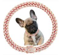Rose Gold Dog Chain Collars For Medium Dogs, Glitter Rhinestone Sparkly Diamond Metal Necklace Bling Cuban Link Dog Collars For Small Medium Large Pet Dogs Puppy, Pink 16 inch