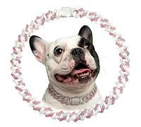 Rose Gold Dog Chain, Diamond Cuba Link Dog Collar Metal Dog Necklace Cat Chains Pet Crystal Collars Jewelry for Small Medium Large Dogs Cats, 18-inch