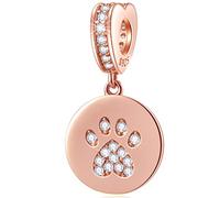 Rose Gold Dog Paw Print Charms fit Pandora Valentines Day Bracelet, 925 Sterling Silver Puppy Pawprint CZ Pendant, Always in My Heart Dangle Beads, Birthday Gift for Wife/Bride/Couple