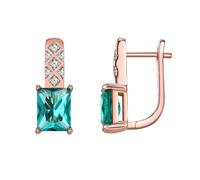 Rose Gold Earrings Hoops, 14K Hoop Earrings for Women Hoop with Green Apatite and Lab Created Diamond