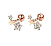 Rose Gold Earrings Studs, 14K Stud Earrings for Women Star Shaped with Moissanite