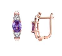 Rose Gold Earrings Women, 18K Hoop Earrings for Women with Heart Shape Amethyst and Lab Created Diamond