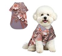 Rose Gold Elegant Decorative Floral Dog Hawaiian Shirt, Breathable Cool Dog Summer Clothes Soft Comfortable Puppy Clothes for Small to Medium Dog Party Costume