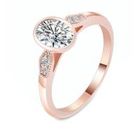 Rose Gold Engagement Ring Set, The Engagement Ring 9K with Oval Shape 2Ct Moissanite Size S 1/2