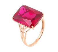 Rose Gold Engagement Rings 9K, Wide Band Rings for Women Elegant with Emerald Shape Created Ruby Size S 1/2