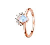 Rose Gold Engagement Rings for Women 9K, The Engagement Ring Water Drop with 0.25ct Moonstone and Moissanite Size V 1/2