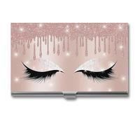 Rose Gold Eyelashes Business Card Holder,Compact Durable Portable Card Box Flip Cover Tear Lightweight Business Cards Case for Man Woman