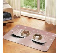 Rose Gold Eyelashes Pet Food Mat 17.2x11.81in Absorbent Non-Slip PU Leather Feeding Mat for Dogs Cats Rubber Bottom Fast Drying Rollable Pet Bowl Placemat