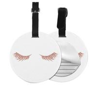Rose Gold Eyelashes Print Luggage Tag Round Leather Luggage Tag Easy Identification & Privacy Protection for Suitcases Easy to Identify Privacy Cover Id Label