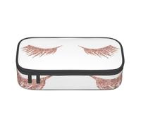Rose Gold Eyelashes Print Pencil Bag Pen Case, Large Capacity Stationery Pouch Pencil Holder Desk Organizer for School Office Supplies
