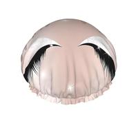 Rose Gold Eyelashes Print Shower Cap - Double Layer Breathable, Adjustable Elastic Strap, Durable Hotel Travel Essentials