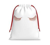 Rose Gold Eyelashes Printing 11.8x15.8in Drawstring Gift Bag With Red Ribbon Closure For Halloween Xmas,For Adults Gifting