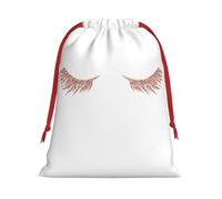 Rose Gold Eyelashes Printing 11.8x15.8in Drawstring Gift Bag With Red Ribbon Closure For Halloween Xmas,For Adults Gifting
