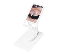 Rose Gold Eyelashes Prints Rotating Cell Phone Stand with 360° Swivel Base - Foldable Square Desk Phone Holder for iPhone 16 15 14 13 12 11,All Phones,White