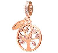 Rose Gold Family Tree of Life Charms fit Pandora Christmas Bracelet, 925 Sterling Silver Xmas Tree Charm, Dangle Family Roots CZ Beads, for Best Mom/Granny/Grandma/Nana Present