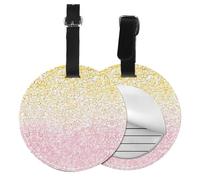 Rose Gold Faux Glitter Print 1/2/4pcs Luggage Tags,Round Leather Travel Suitcase Labels with Privacy Name Address Card