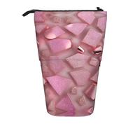 Rose Gold Faux Glitter Print Telescopic Standing Pencil Bag/Stand Up Stationery Bag/Makeup Bag/Storage Case