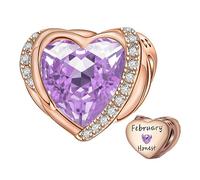 Rose gold February Birthstone Charms for Pandora Charms Bracelet, Angel Wings 925 Sterling Silver Love Heart Bead Pendant Engraved Honest,Birthday Mother's day Jewelry Gifts for Women Girls