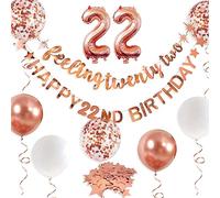 Rose Gold Feeling Twenty Two Happy 22nd Birthday Banner Garland Foil Balloon for Women's Decorations - Hanging 22 and Fabulous Cheers to 22 Years Old Party Supplies Backdrop