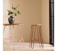 Rose Gold Finish Wooden Top Bar Stool with Metal Legs | District