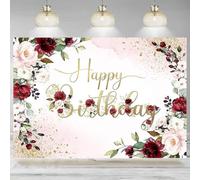 Rose Gold Flower Birthday Backdrop Spring Watercolor Pink Floral Photographic Background Dessert Cake Table Decoration Banner 210X150cm