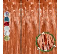 Rose Gold Foil Fringe Curtain 3 Pack - Metallic Tinsel Lametta Streamer Backdrop for Birthday, Wedding, Christmas, Baby Shower, Photo Booth, Door & Wall Party Decorations (120x50cm)