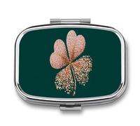 Rose Gold Four-Leaf Clover with Glitter Pill Box 2 Compartment Portable Medicine Pill Case Travel Pill Organizer for Pocket Purse