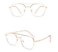 (Rose Gold Frame, 350) Metal Double Beam Myopia Glasses Ultra Light Frame Anti Eyestrain Headaches Glasses For Working Office Business