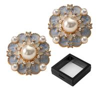 Rose Gold Framed Flower Earrings For Women, Blue Glaze Faux Pearl Studs With Zircon, Elegant For Weddings, Parties, And Daily Wear, Gift Box Included
