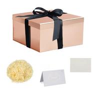 Rose Gold Gift Box with Lids 20x20x10cm Small Gift Box with Ribbon Shredded Tissue Paper Greeting Cards for Christmas Birthday Wedding Anniversary