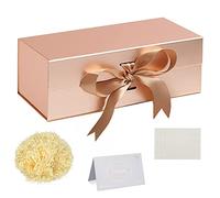 Rose Gold Gift Box with Ribbon 32x22x10cm Large Gift Box With Magnetic Lids Shredded Tissue Paper Greeting Cards for Christmas Birthday Wedding Anniversary