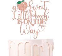 Rose Gold Glitter A Sweet Little Peach is on the Way Cake Topper, Welcome Peach/Sweet Little Peach, Funny Fruit Peach Themed Baby Shower Party Decorations Supplies