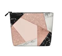 Rose Gold Glitter Black White Marble Geometric, Cosmetic Bag Imitation Linen Makeup Bag Portable Travel Toiletry Bag