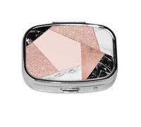 Rose Gold Glitter Black White Marble Geometric,Meta Pill Box 2 Compartment Medicine Case,Portable Organizer,Rectangle Meta Portable Organizer Pill Box 164 Compartment Medicine Case