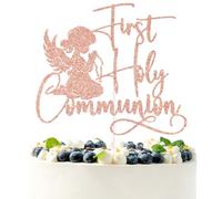 Rose Gold Glitter First Holy Communion Cake Topper, First Confiamtion Spanish Baptism Baby Girls Cross Décor, Religious Christening Wedding Enagement Party Decorations Supplies