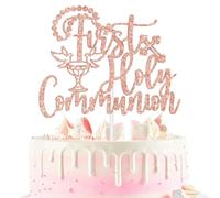 Rose Gold Glitter First Holy Communion Cake Topper, On Your Confirmation, My Baptism Day, Bridal Shower/Wedding/Baptism/Christening Baby Shower Party Decorations